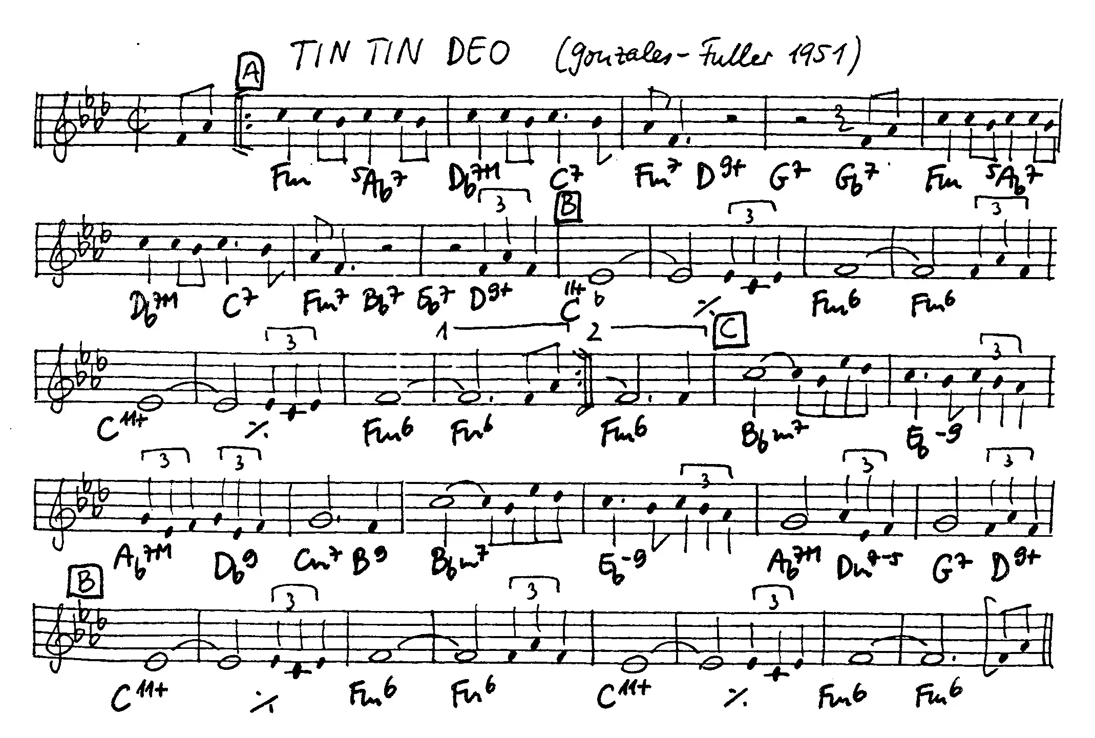 tin tin deo free jazz leadsheet - Courtesy of the Jungle Jazz Band